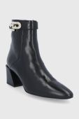 Шкіряні черевики Furla Chain жіночі колір чорний каблук блок