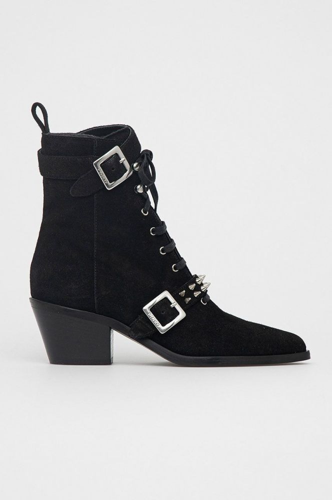 Замшеві черевики Pinko Canapi жіночі колір чорний каблук блок