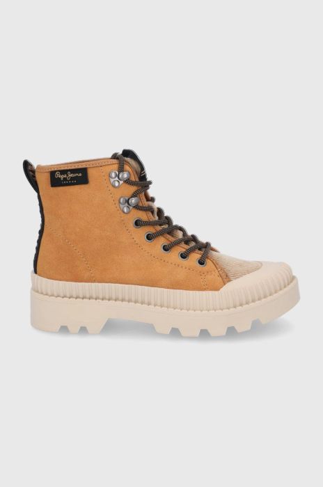 Замшеві черевики Pepe Jeans жіночі колір коричневий на платформі