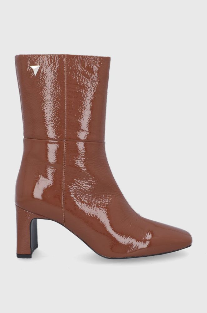 Шкіряні черевики Sisley жіночі колір коричневий каблук блок (1821905)