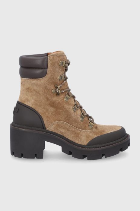Замшеві черевики Tory Burch Lug Sole Hiker жіночі колір коричневий каблук блок