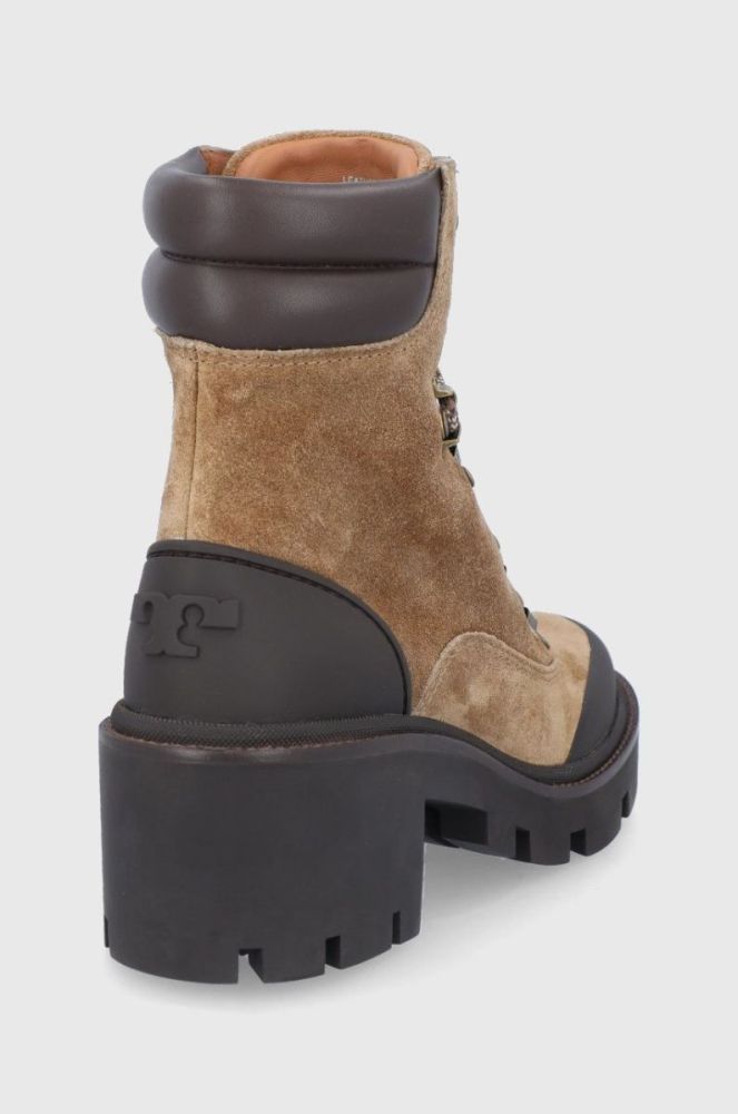 Замшеві черевики Tory Burch Lug Sole Hiker жіночі колір коричневий каблук блок фото 3