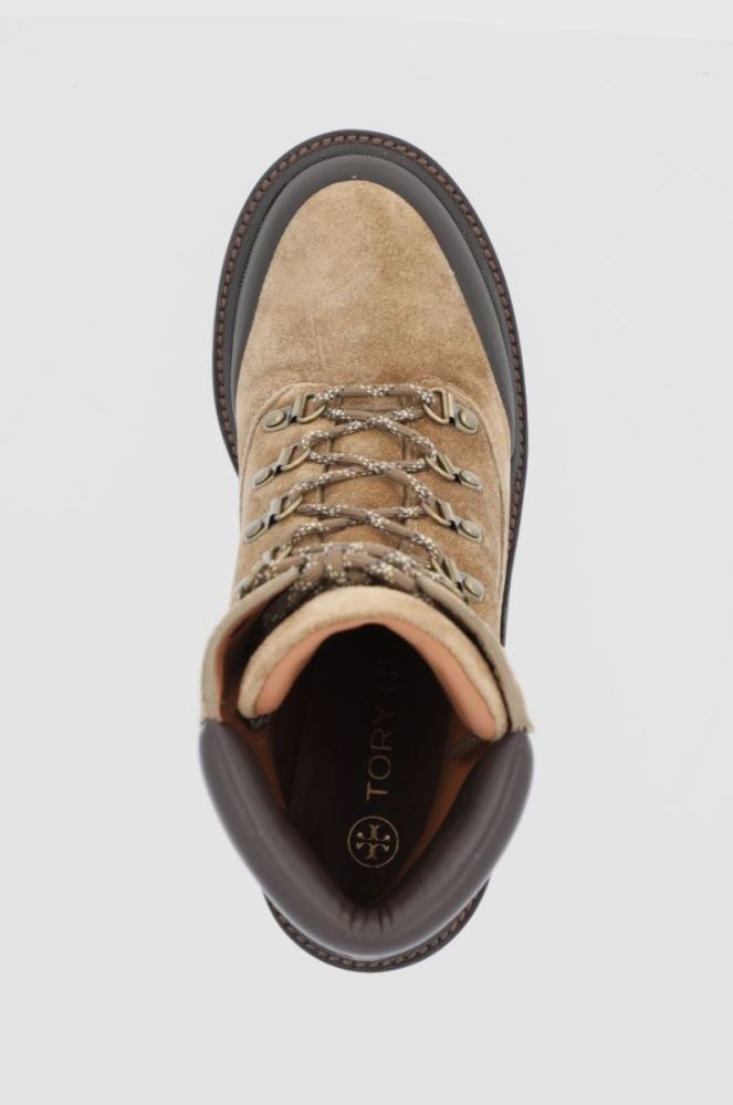 Замшеві черевики Tory Burch Lug Sole Hiker жіночі колір коричневий каблук блок фото 4