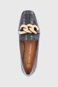 Шкіряні мокасини Tory Burch жіночі колір сірий на плоскому ходу