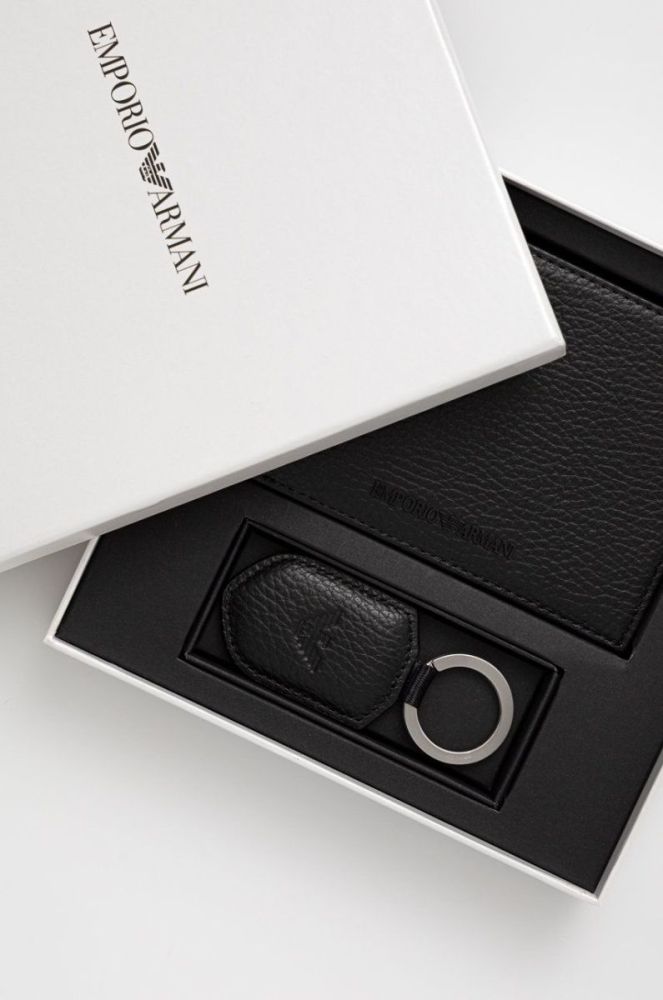 Шкіряний гаманець + брелок Emporio Armani чоловічий колір чорний фото 4