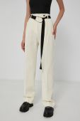 Штани Victoria Victoria Beckham жіночі колір кремовий широке висока посадка