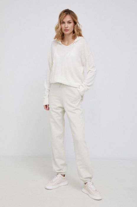 Бавовняні штани Lee жіночі колір бежевий гладкі