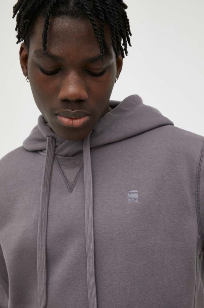 Кофта G-Star Raw чоловіча колір фіолетовий з капюшоном однотонна фото 4