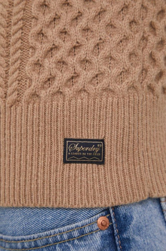 Вовняний светр Superdry чоловічий колір бежевий фото 6