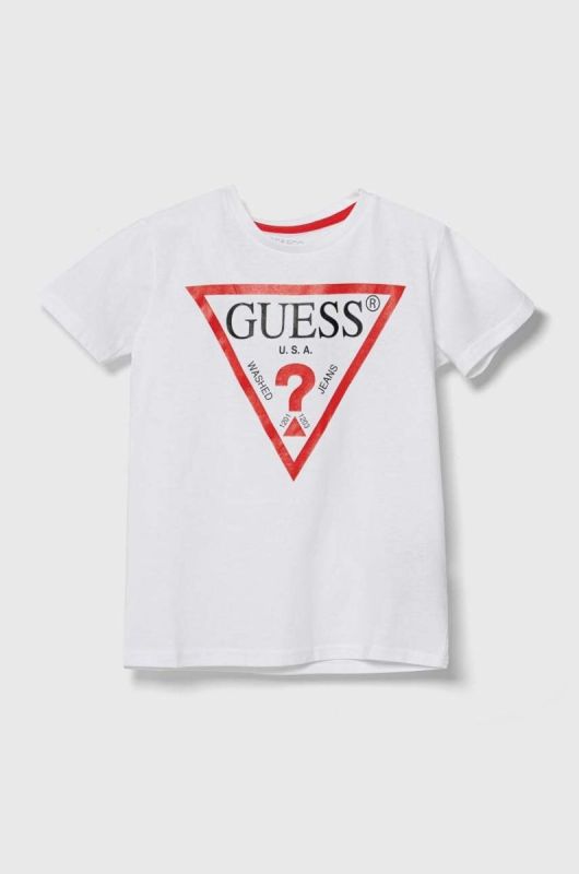 Дитяча бавовняна футболка Guess колір білий з принтом (1536109) фото 2