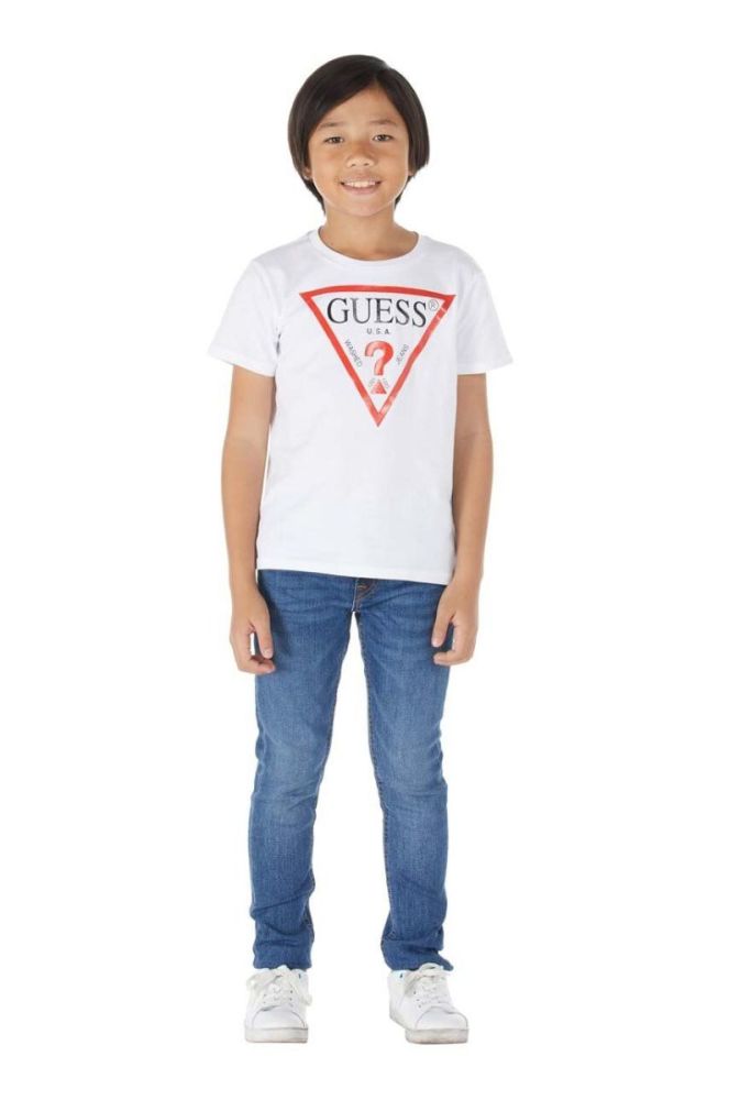 Дитяча бавовняна футболка Guess колір білий з принтом (1536109) фото 6