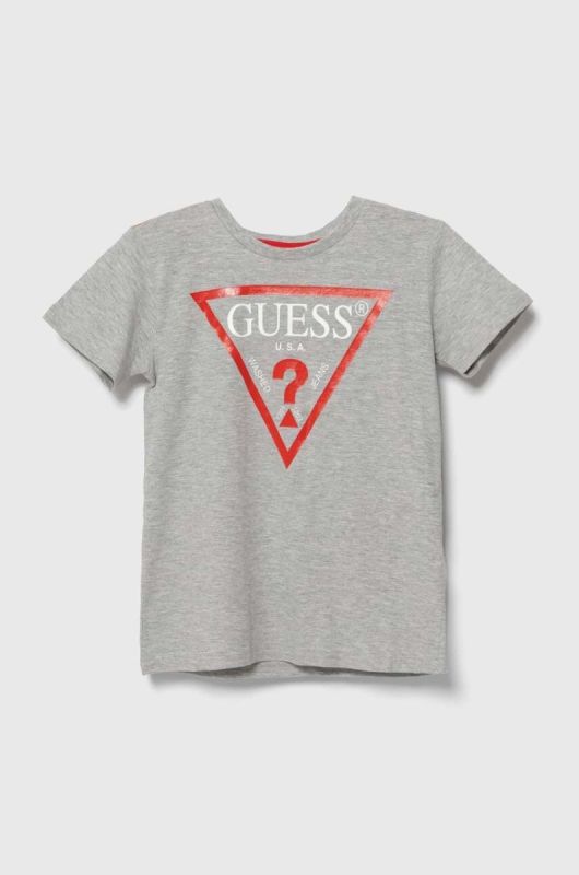 Дитяча бавовняна футболка Guess колір сірий з принтом (1536129)