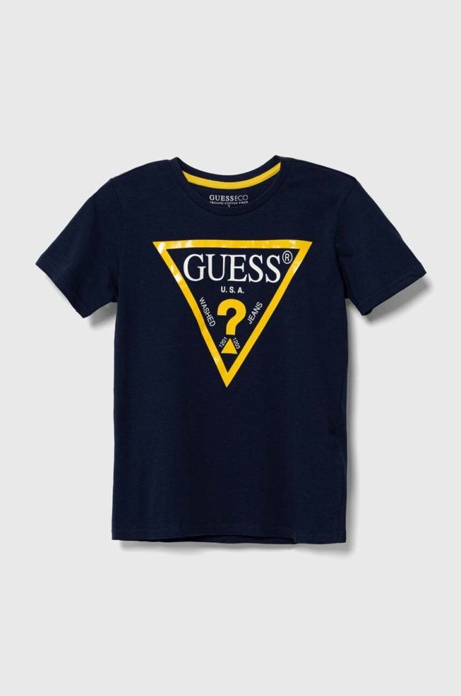 Дитяча бавовняна футболка Guess колір синій з принтом (1536118)