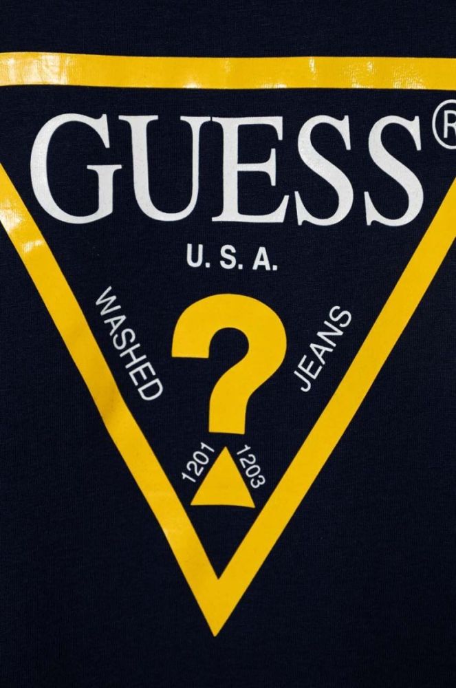 Дитяча бавовняна футболка Guess колір синій з принтом (1536118) фото 3