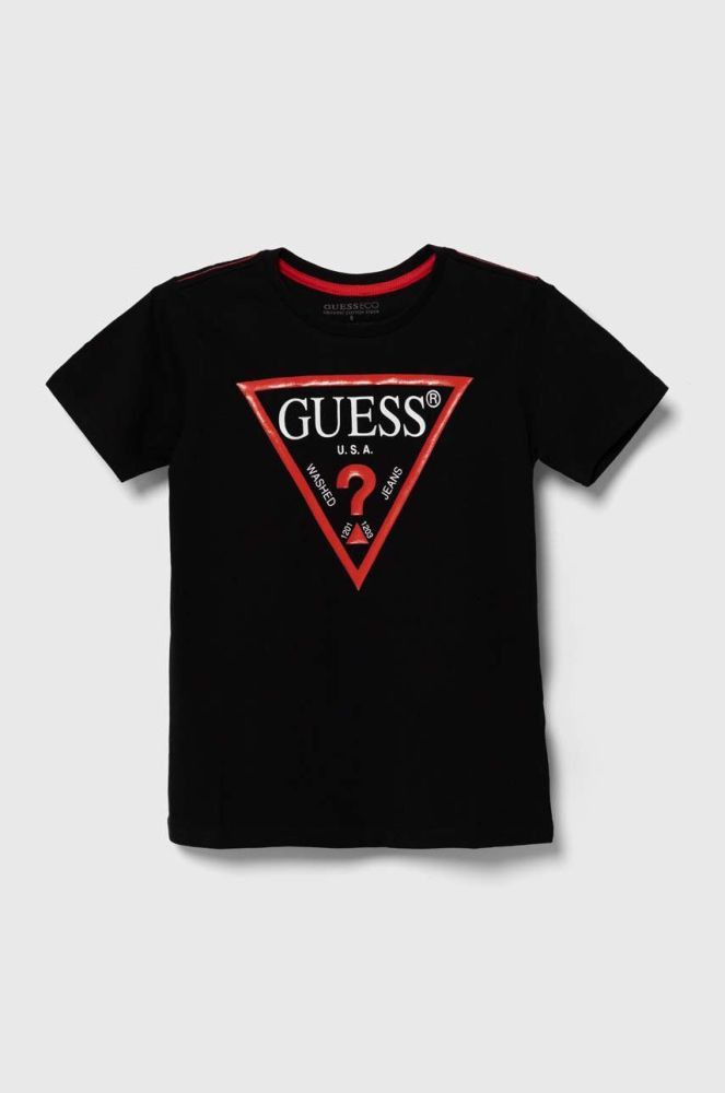 Дитяча бавовняна футболка Guess колір чорний з принтом (1536123)