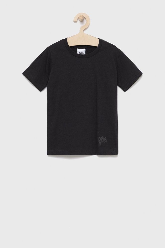 Дитяча бавовняна футболка Hype колір чорний гладкий