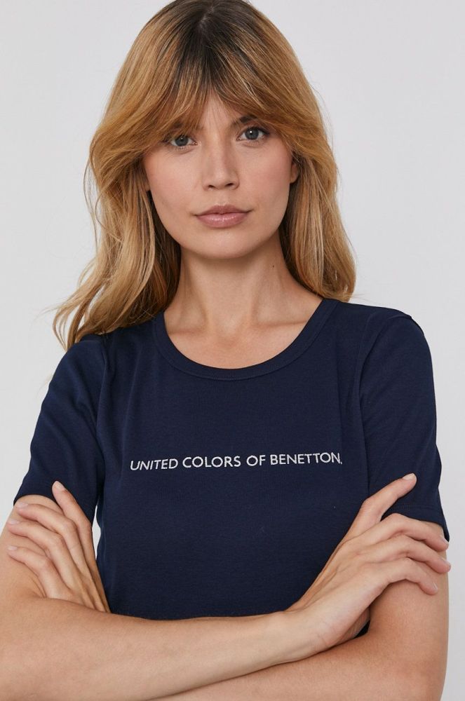Бавовняна футболка United Colors of Benetton колір синій (1671181)