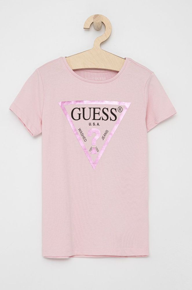 Дитяча бавовняна футболка Guess колір рожевий (1523047)