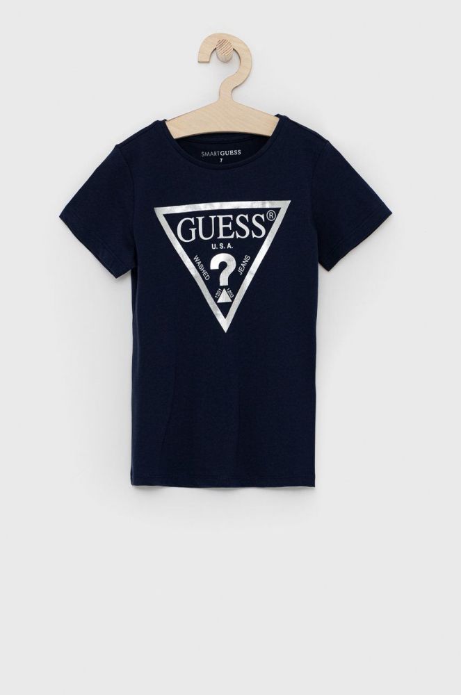 Дитяча бавовняна футболка Guess колір синій (1523041)