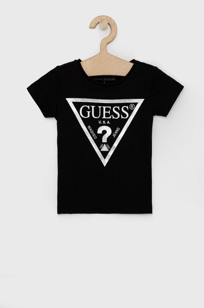 Дитяча бавовняна футболка Guess колір чорний (1536269)