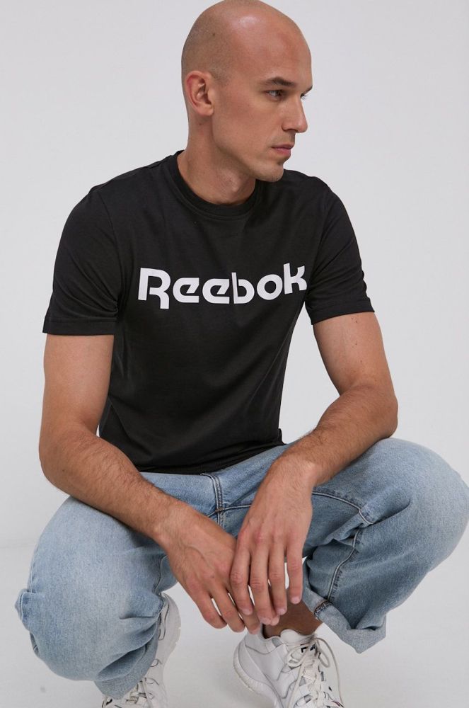 Бавовняна футболка Reebok Street GJ0136 колір чорний з принтом