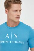 Бавовняна футболка Armani Exchange з принтом колір блакитний (3348238)