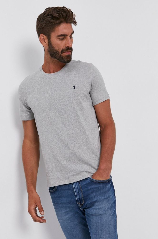 Бавовняна футболка Polo Ralph Lauren колір сірий гладкий