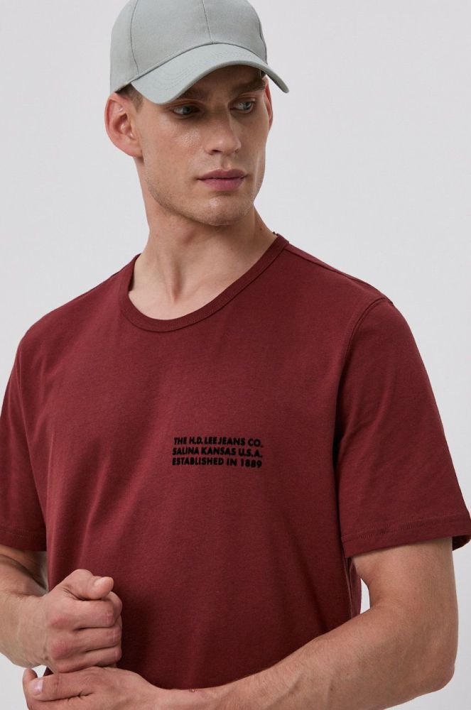 Бавовняна футболка Lee колір коричневий з принтом (1538684)
