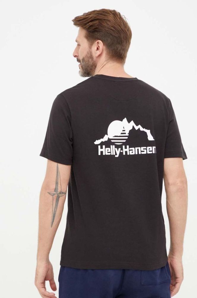 Бавовняна футболка Helly Hansen колір чорний з аплікацією 53391-591 фото 3