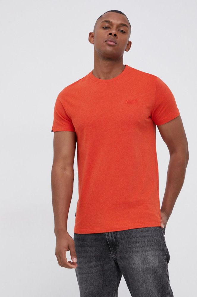 Бавовняна футболка Superdry колір помаранчевий з аплікацією