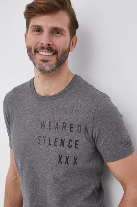 Бавовняна футболка Sisley колір сірий з принтом