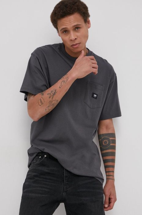 Бавовняна футболка Vans колір сірий гладкий