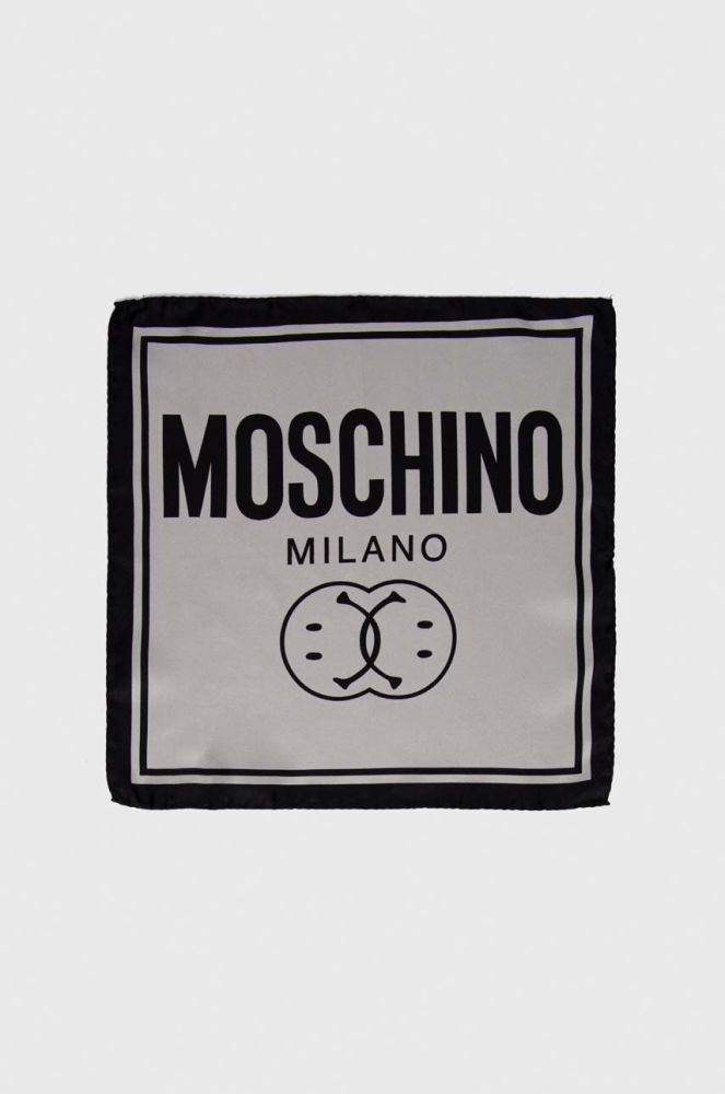 Шовкова кишенькова хустка Moschino x Smiley колір сірий