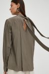 Блузка з домішкою шовку Tiger Of Sweden жіноча колір сірий однотонна