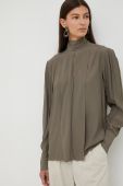 Блузка з домішкою шовку Tiger Of Sweden жіноча колір сірий однотонна