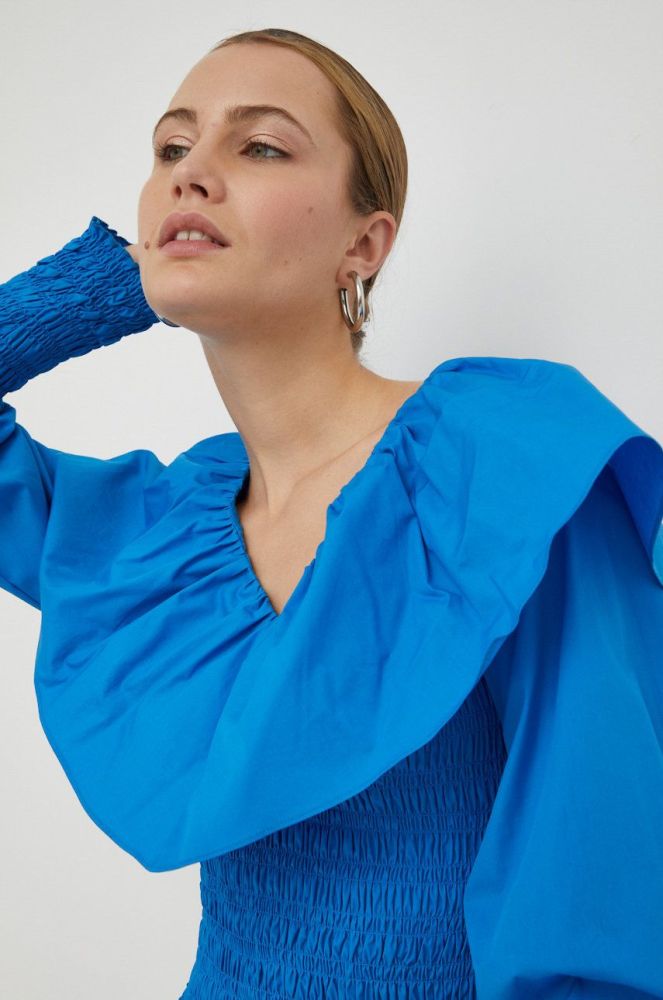 Бавовняна блузка Gestuz жіноча однотонна колір блакитний