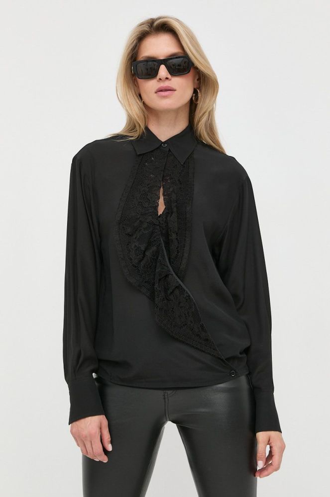Шовкова сорочка Victoria Beckham жіноча колір чорний relaxed класичний комір