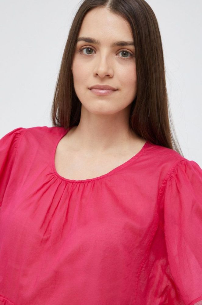Бавовняна блузка Sisley жіноча колір рожевий однотонна фото 4