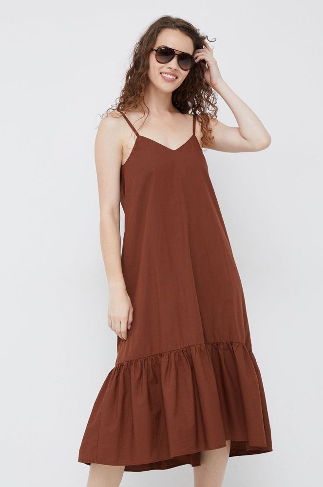 Бавовняна сукня Sisley колір коричневий midi розкльошена
