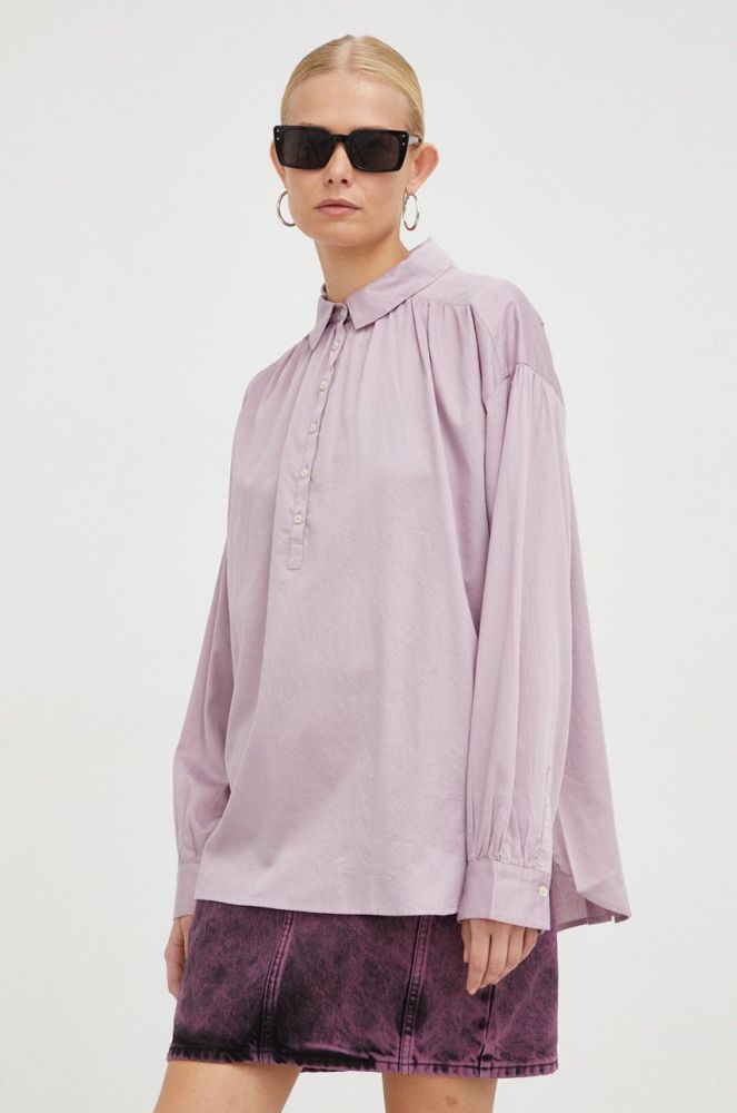 Бавовняна блузка Marc O'Polo жіноча колір фіолетовий однотонна