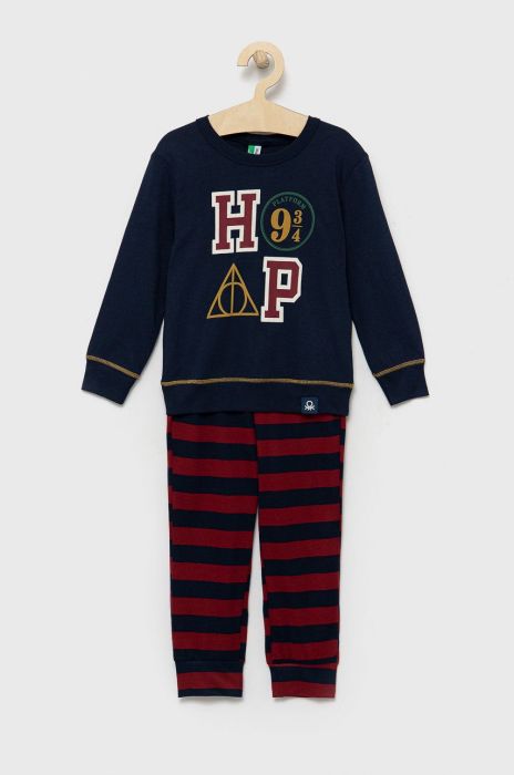 Дитяча бавовняна піжама United Colors of Benetton колір синій з принтом (2628813)