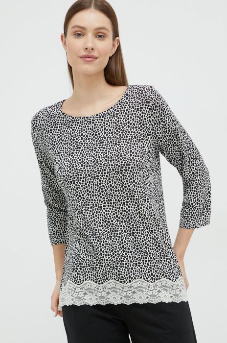 Піжамна блузка United Colors of Benetton жіноча колір чорний мереживо