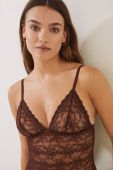 Боді women'secret колір коричневий мереживо однотонний