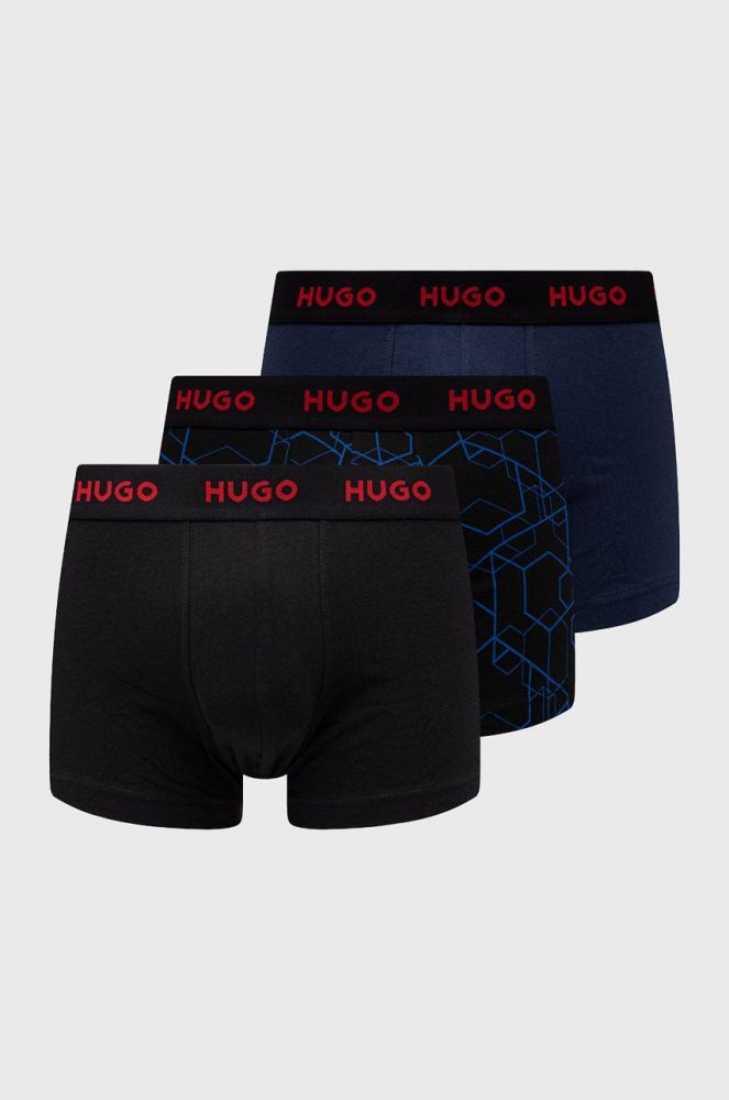 Боксери HUGO (3-pack) чоловічі колір синій (2502490)