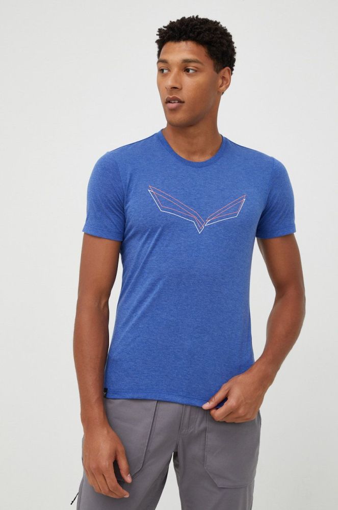 Спортивна футболка Salewa Pure Eagle Frame Dry з принтом колір блакитний