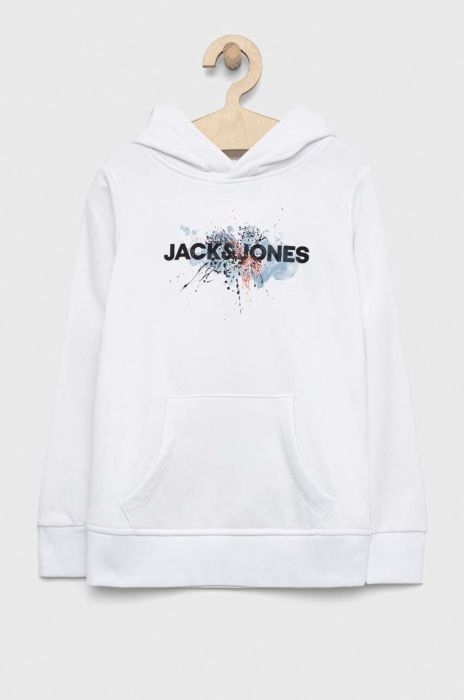 Дитяча кофта Jack & Jones колір білий з капюшоном з принтом