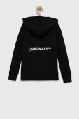 Дитяча бавовняна кофта Jack & Jones колір чорний з капюшоном з принтом