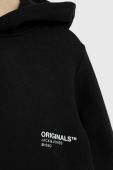 Дитяча бавовняна кофта Jack & Jones колір чорний з капюшоном з принтом