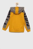 Дитяча бавовняна кофта Guess колір жовтий з капюшоном однотонна