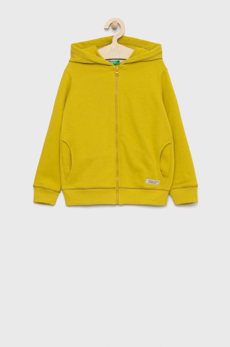 Дитяча бавовняна кофта United Colors of Benetton колір зелений однотонна (2693825)